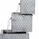 Rectangle 3 Tier Metal Fountain with Planter and LED Lights, Outdoor Galvanized Metal Water Feature with LED Light, Cascading Flow, Durable Garden Decor, Patio Fountain & Built-in Planter, AC Powered