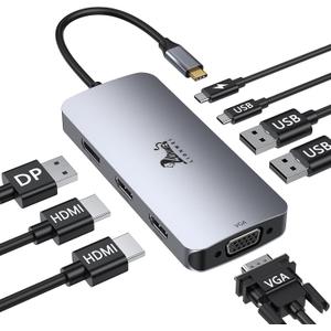 LIONWEI USB C Docking Station Dual Monitor, Laptop Docking Station 3 Monitors Quadruple Display with Dual 4K HDMI, DP, VGA, 100W PD, 3 USB C/A 2.0, Laptop Dock for Dell, Lenovo, HP, Surface