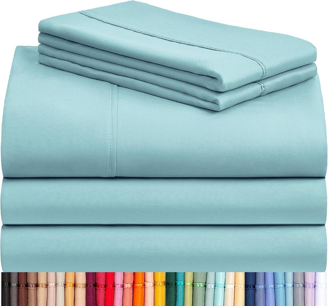 LuxClub 5 PC Split King Sheet Set, Breathable Luxury Bed Sheets, Deep Pockets 18" Eco Friendly Wrinkle Free Cooling Sheets Machine Washable Hotel Bedding Silky Soft - Aqua Split King