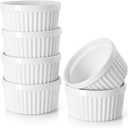 DOWAN Ramekins 4 oz Oven Safe for Creme Brulee Souffle, Porcelain Custard Cups Ramiken for Baking, Small Bowls Dipping Sauce Dish Classic Style, Set of 6, Soft White