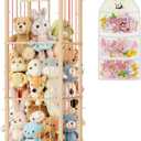 Stuffed Animal Storage & Organizer - Wooden Stuffed Animal Holder - 53.6" Stuffed Animal Zoo with Thicker Bands - Large Capacity Stuffy Storage for Playroom/Living Room/Nursery Room/Bedroom (Beige)