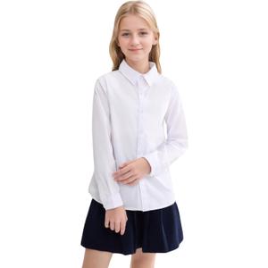 SOLOCOTE Girls White Dress Shirt Long Sleeve School Uniform Blouse Formal Button Down Top for Big Kids (10 Years)
