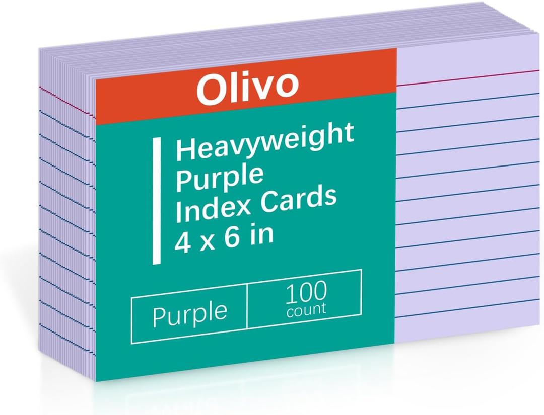 Olivo Purple Index Cards 4x6 Lined Ruled Flash Note Cards, 100 Count