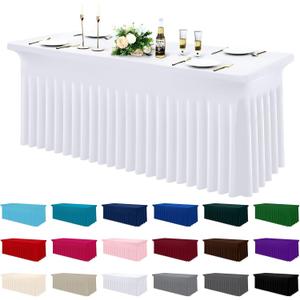 Moosfor Spandex Fitted 6FT Rectangle Tablecloth, Elastic Stretch Wrinkle Resistant Table Skirt, Washable Reusable Table Cover for Wedding, Banquet, Party, Events (White, 72Lx30Wx30H Inch)
