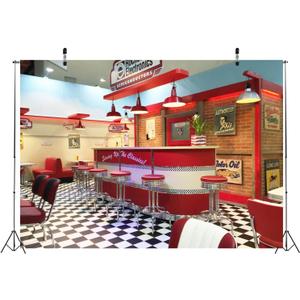 BELECO 10x8ft Fabric Retro 50s Diner Backdrop Classic 1950s Fast Food Soda Shop Restaurant Rockin Dinner Party Dining Background 50s Diner Party Supplies Banner Photo Booth Studio Props (N5-a13700)