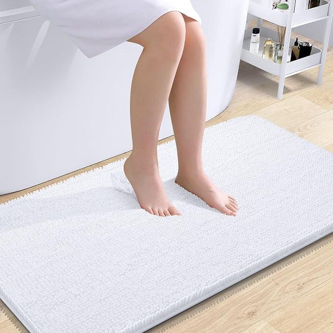 Bathroom Rugs 33x44", Extra Soft Absorbent Chenille Bath Rugs, Rubber Backing Quick Dry, Machine Washable Bath Mats for Bathroom Floor, Tub and Shower, Home Decor Accessories, White
