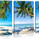 DJSYLIFE Beach Wall Art Canvas Print Tropical Palm Tree Wall Decor Coastal Seascape Painting Modern Ocean Decor for Living Room Bathroom Office Decorarion 16" X 24" X 3 Pieces