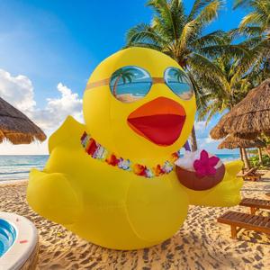 OurWarm 6 FT Inflatable Duck Luau Party Decorations, Luau Party Inflatable Decorations with LED Lights, Summer Inflatables Outdoor Decorations for Hawaiian Pool Summer Beach Tropical Party Decorations