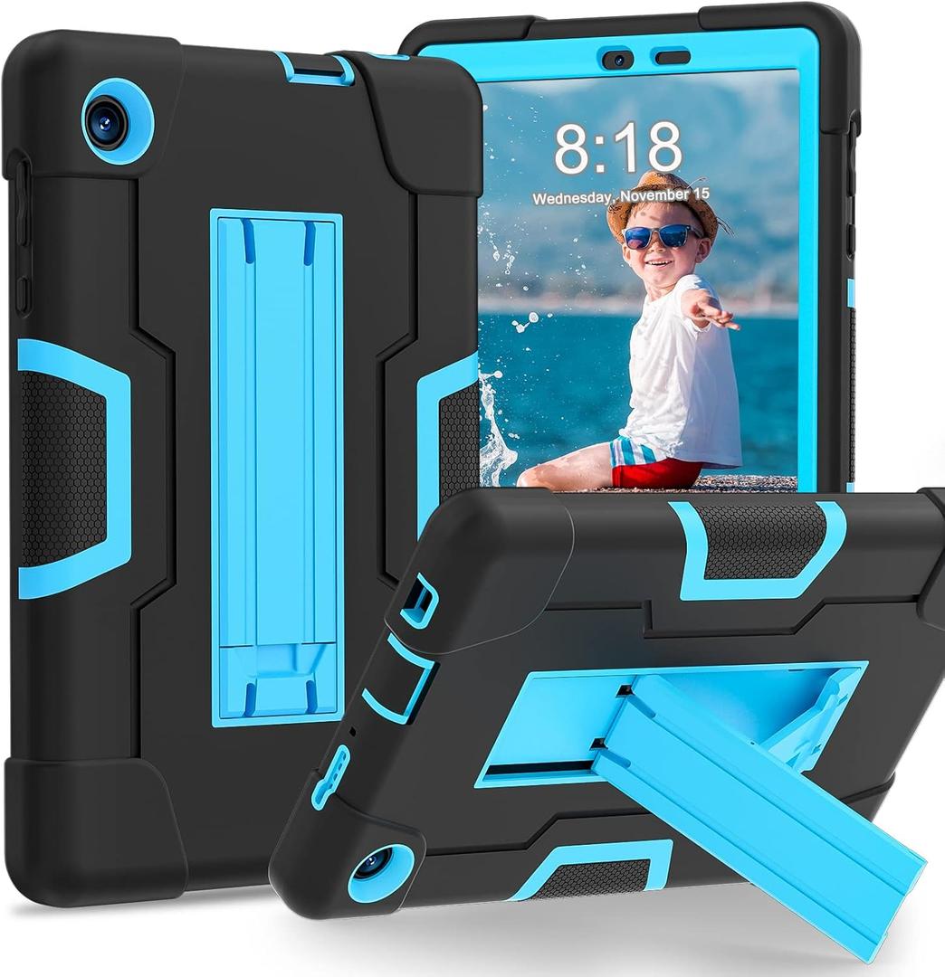Tablet case for TCL TAB 8 LE 9137W / TAB 8 WiFi 9132X,Soft Silicone Hard PC Heavy Duty Protective Design Rugged Shockproof Rubber Tab Cover Kickstand Black+Blue