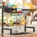 ADBIU Over The Sink Dish Drying Rack (Expandable Height and Length) Snap-On Design 2 Tier Large Dish Rack (Black)