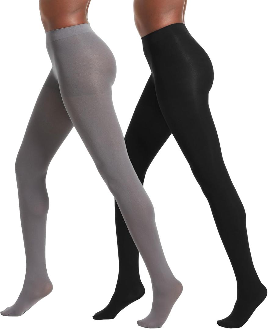 No nonsense Women's Super Opaque Control-Top Tights, Black/Steel, Large