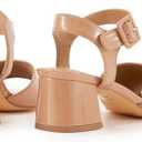 Women's Short Chunky Block Heels Strappy Heel Sandals with Square Toe Casual Dress Shoes (8, Peep-toe Beige)