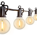 Outdoor String Lights 25 Feet G40 LED Patio Lights, Plug-in, 13 Plastic Edison Bulbs(1 Spare), Waterproof Connectable Hanging Light for Backyard Porch Balcony Party Decor, E12 Base, Black