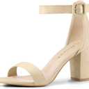 Allegra K Women's Open Toe High Chunky Heel Buckle Ankle Strap Sandals (7, Beige)