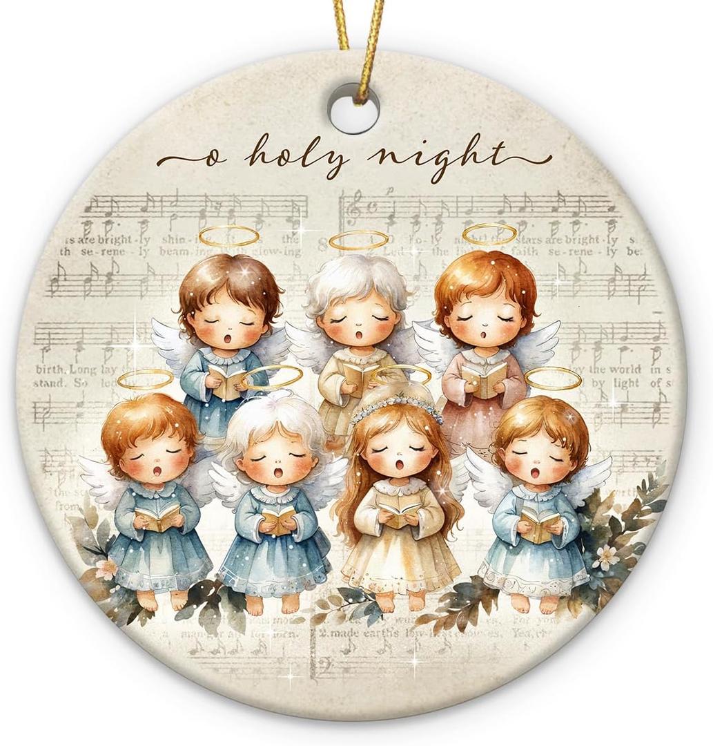 Religious Ornaments for Christmas Tree 2025 - Faith, Catholic Gifts for Women, Families, Friends, Children - O Holy Night Angel Ceramic Ornament - Angel Singing Choir Christmas Ornaments