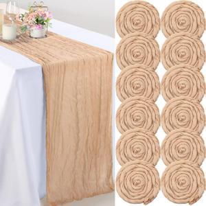 Foaincore 12 Pack Cheesecloth Table Runner 13Ft Boho Gauze Table Runner Rustic 157" Long Cheese Cloth Romantic for Wedding Bridal Baby Shower Arbor Decor(Champagne) (21.5 x 157 Inch)
