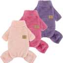 XPUDAC 3 Pack Dog Sweater Dog Winter Clothes for Small Medium Dogs Girl Fleece Pet Pajamas for Winter Christmas - S（Purple, Hot Pink, Pink)