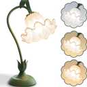 AQDZCNF Flower Table Lamp,LED Reading Light Bedside Vintage Flower Night Light,3 Colors Modes Kawaii Bedside Lamps Decor,Living Room Bedroom Room Lighting Table Lamps Home Decoration (Green Pearls)