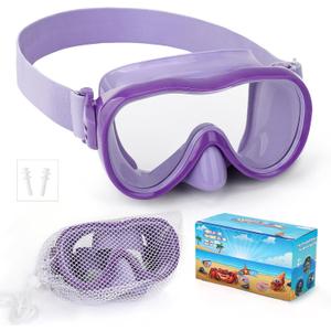 Kids Swim Goggles, Anti-Leak Snork Mask with Nose Cover & Elastic Fabric Strap, UV Protection Swimming Goggles for Kids Boys Girls