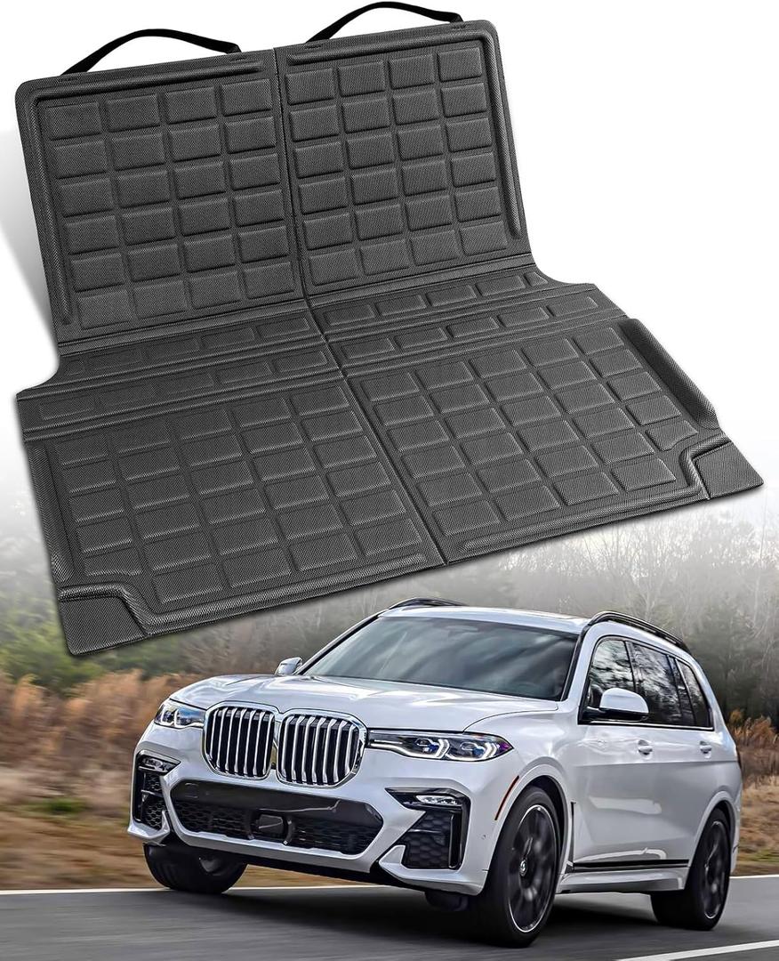 Car Cargo Liner & Backrest Mat for BMW X7: 2026 2025 2024 2023 2022 2021 2020 2019 (G07) Cargo Mat Behind 3rd Row, Custom fit for X7 Rear Trunk Protector, All Weather XPE SUV Interior Boot Accessories