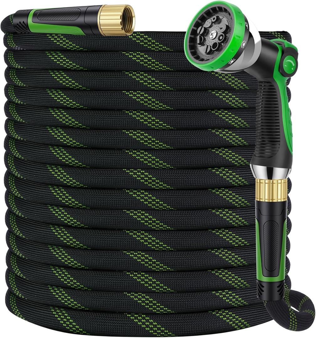 Garden Hose 75 ft, Non-Expandable Ultra-Lightweight Flexible Hose with 360° Dual-End Anti-Kink Design, 10-Pattern Spray Nozzle, 500 PSI Leak-Proof, 96-Strand Braided Fabric, Storage Strap
