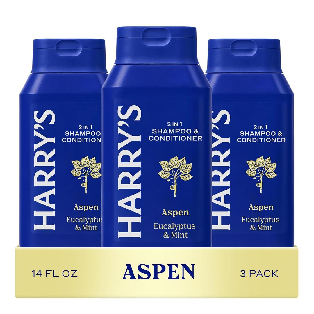 Harry's Men's 2 in 1 Shampoo and Conditioner for All Hair Types - Original Aspen Scent - (3 Pack) 14 fl oz - No Parabens or Sulfates