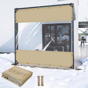 Biggun Outdoor Vinyl Curtains for Patio Waterproof - 24 Oz Heavy Duty Porch Enclosure with Brass Grommets, Clear PVC Screen Panels Wind Blocker for Winter Outside 8x8ft Porch Balcony Pergola Gazebos