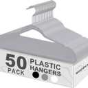 50 Pack Ultra-Thin Plastic Clothes Hangers (17.7 Inch) - Space-Saving Slim Hangers with Non-Slip Grooves for Wardrobe, Closet & Dorm Organization (Grey) (Gray)
