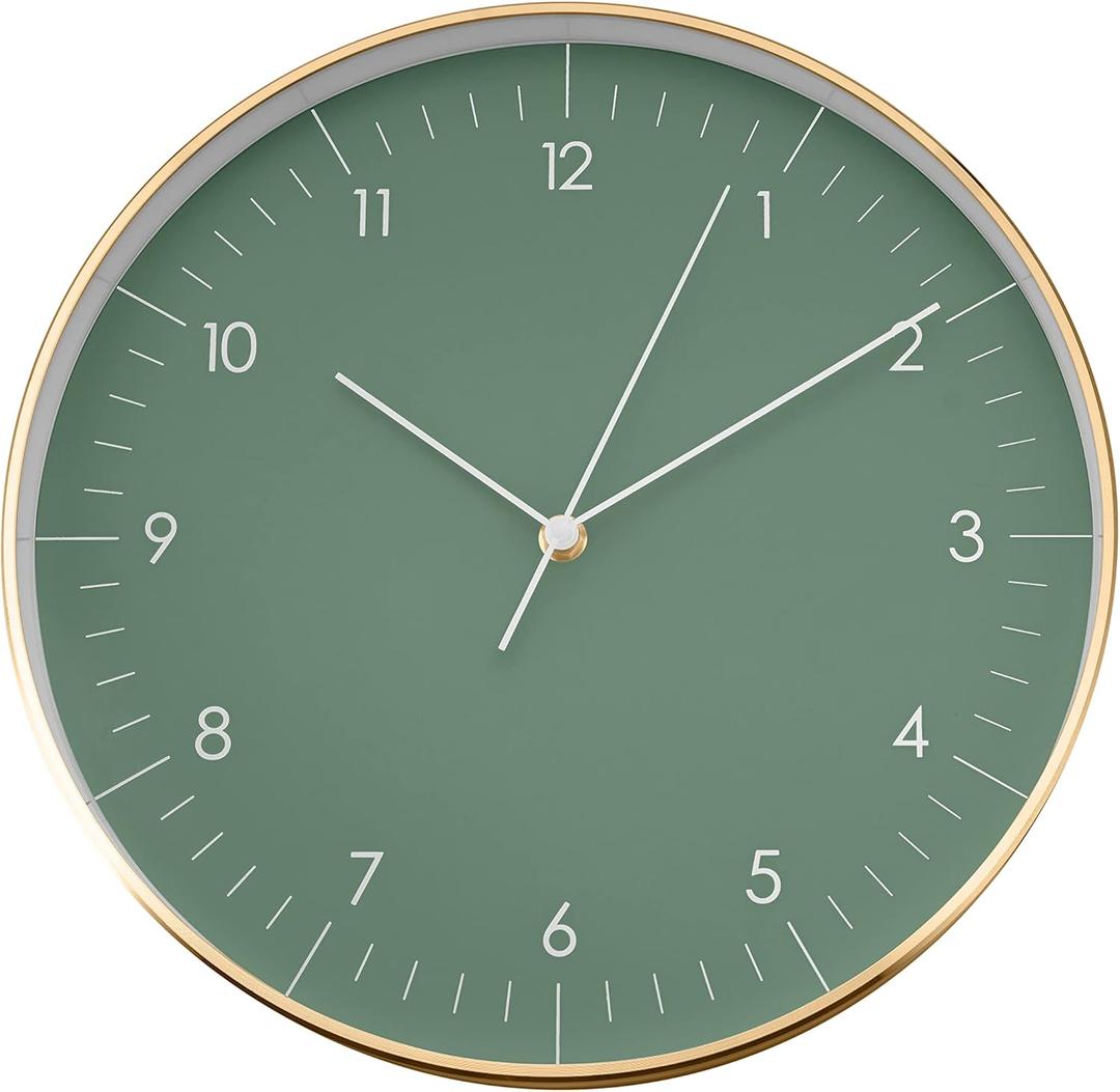 LUUK LIFESTYLE Silent Wall Clock with Quartz Movement, Modern and Minimalist Design, Deco for Kitchen, Living Room, Gift idea, Dark Green and Gold