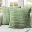 Softalker Throw Pillow Covers 18x18 Inch, Set of 2, Corduroy Soft Striped Farmhouse Boho Pillow Cover, Modern Decorative Cushion Pillow Case for Couch Sofa Bedroom Living Room(Sage Green)