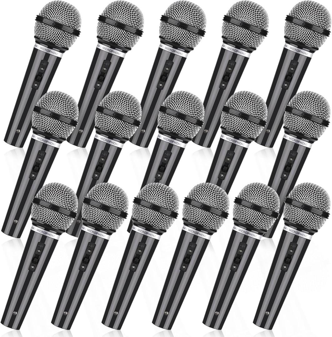 Facmogu 16PCS Fake Microphone Prop, Plastic Prop Microphone for Kids, Fake Pretend Play Microphone Toy for Karaoke Costume, Kids Mic Props for Halloween Christmas Cosplay Music Birthday Party Favors