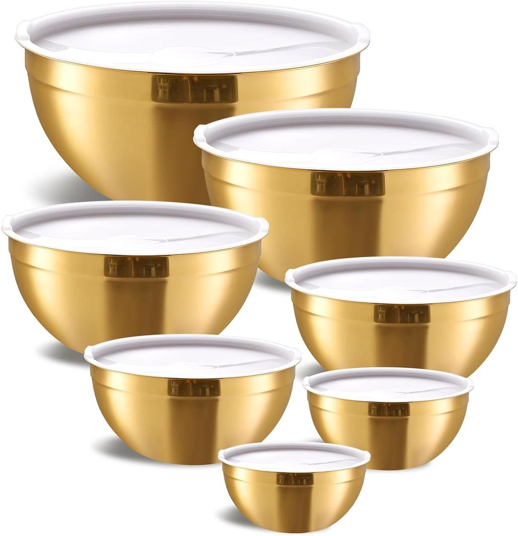 Gold Mixing Bowls with Airtight Lids, Stainless Steel Nesting Mixing Bowls Set of 33,