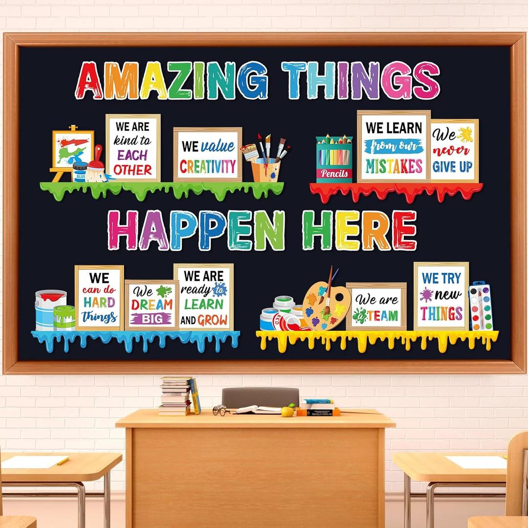Qilery Bookshelf Bulletin Board Set Motivational Classroom Decor Reading Library Bulletin Board Set Inspirational Cutout for Back to School Classroom Decoration (Amazing Thing Happen Here)