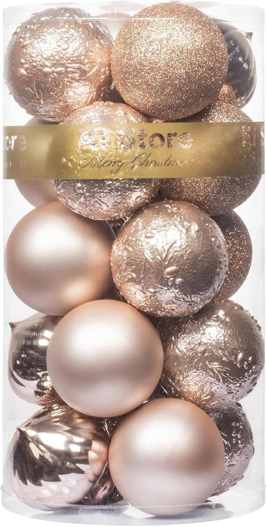 KI Store Rose Gold Christmas Balls 20pcs 3.15-Inch Large Christmas Tree Decoration Ornaments for Xmas Tree Holiday Wreath Garland Decor Ornaments Hooks Included
