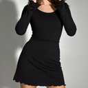 MiiVoo Women's Short/Long Sleeve Casual Mini Dress Square Neck Stretchy Bodycon Party Club Short Dresses (Black, XS)
