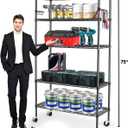 YNN Storage Shelves,1750Lbs 5 Tier Heavy Duty Metal Rolling Shelving Unit with Wheels & 8 Hooks, Adjustable Garage Wire Rack for Kitchen, Bathroom,Industrial,Pantry(36" W x 14" D x 72" H,Black)