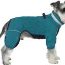 Winter Waterproof Dog Snowsuit Full Body Outdoor Jacket with Leash Ring, Fleece Lining, Windproof Reflective 4-Leg Dog Coat for Small to Large Dogs Teal Blue (M (Back Length 13.5")
