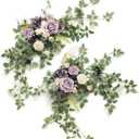 Ling's moment 2PCS Artificial Floral Swags Centerpieces Wedding Flower Purple Rose Garland Greenery Arrangements for Sweetheart Head Table Decor Car Wall Window Arch Garden Decor Lilac & Gold