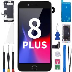 for iPhone 8 Plus Screen Replacement 5.5" Black with Home Button Repair Kit, 3D Touch LCD Display Digitizer Full Assembly with Glass Front Camera Speaker Sensor, Fix Tools A1864 A1897 A1898