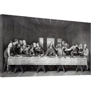 Black White Last Supper Canvas Wall Art -Large Jesus Lord Supper Poster Art Wall Decor Framed for Office Dinner Bedroom Living Room-29x58inch