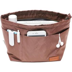 iN. Purse Organizer Insert with Zipper, Nylon Fabric Storage Bag with Handles, for Womens Handbags & Tote bags, Neverfull, Lightweight Small Sized Brown