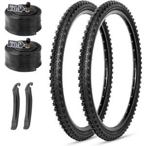 MOHEGIA Mountain Bike Tires Set: 2-Pack 26x1.95/26x2.125 Inch Folding Replacement Bicycle Tires and Pair Inner Tubes with Tire Levers for MTB Off-Road Bike