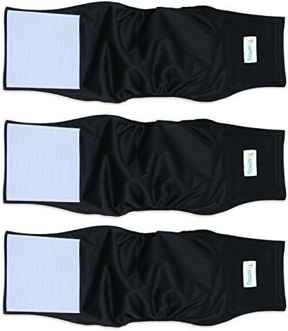 Teamoy 3 Pack Male Dog Diaper Wrap, Washable Puppy Belly Bands, Super-Absorbent and Comfortable(L1,16-20" Waist, Black)