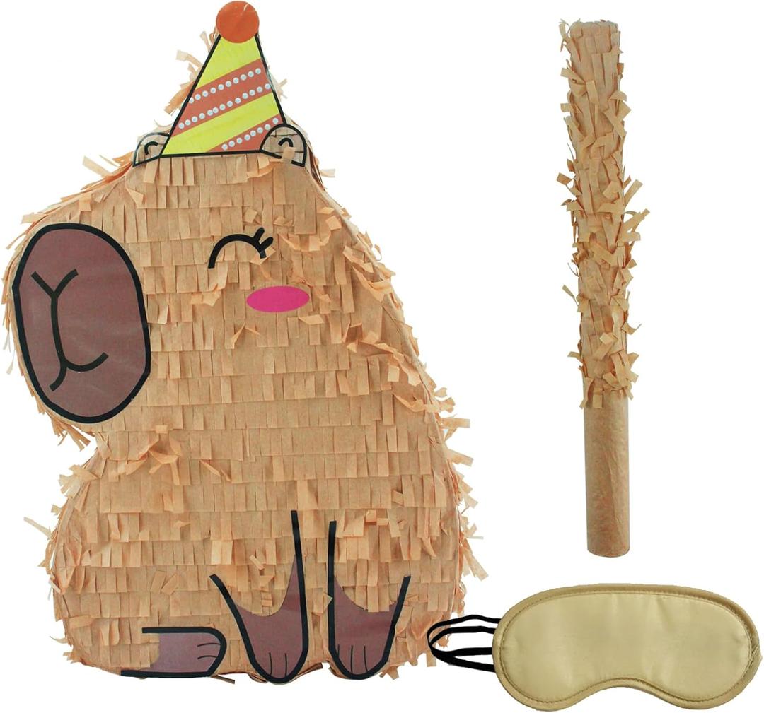 Hippie Pinata,Capybara Piata with Blindfold and Bat Stick for Kids Groovy Hippie Theme Birthday Party Game Decorations Shower Photo Props Wedding Christmas Party Supplies