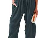 TARSE Womens Linen Wide Leg Pants Casual Loose Drawstring Summer Beach Travel Vacation Palazzo Harem Pants with Pockets (X-Large)