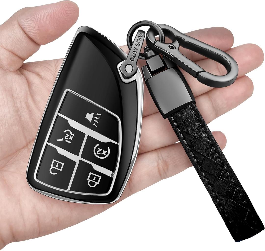 Sindeda for Chevy Key Fob Cover with Keychain Soft TPU Protection Case Compatible with 2021-2026 Chevrolet Equinox Blazer Tahoe Suburban GMC Yukon Denali Silverado 5-Buttons (Silver)