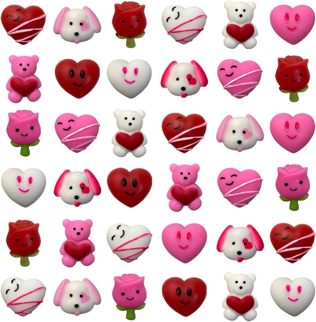 Jofan 36 PCS Valentines Day Mochi Squishy Toys Squishies for Kids School Class Classroom Valentines Day Cards Gifts Prizes Party Favors