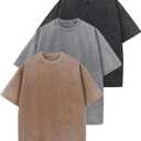 Yimoon 3 Pack Men Oversized T Shirts Heavy Cotton Vintage Baggy Tee Casual Loose Short Sleeve Acid Wash Unisex Tops(Blackgreykhaki-M), Medium