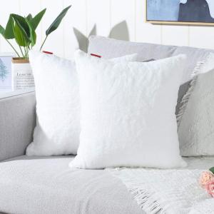 MANDIOO Pack of 2 Pure Snow White Faux Fur Fuzzy Cozy Soft Decorative Throw Pillow Covers Set Cushion Cases Pillowcases for Sofa Bedroom Car 16x16 Inches