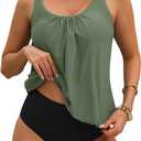 Yonique Two Piece Blouson Tankini Swimsuits for Women Modest Bathing Suits Loose Fit Swimwear (Large, Army Green)
